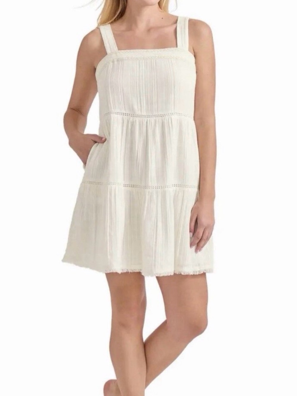 Tommy Bahama Mykonos Gauze Tiered Sundress Coverup Dress Wide Straps White Small